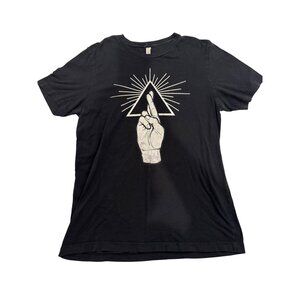 Graphic Black T-Shirt With Hand & Illuminati Triangle Print  Bella + Canvas